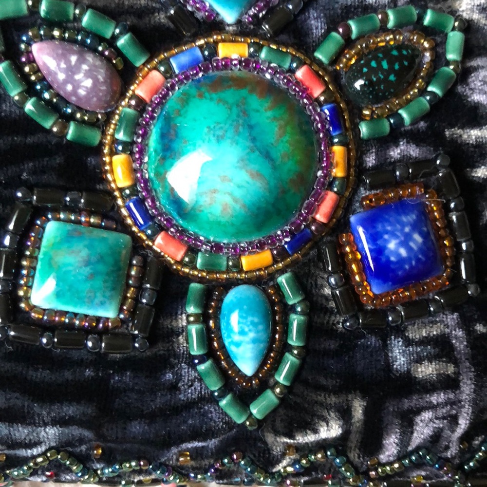 RARE 100% silk velvet artisan stone flower purse - Picture 15 of 16